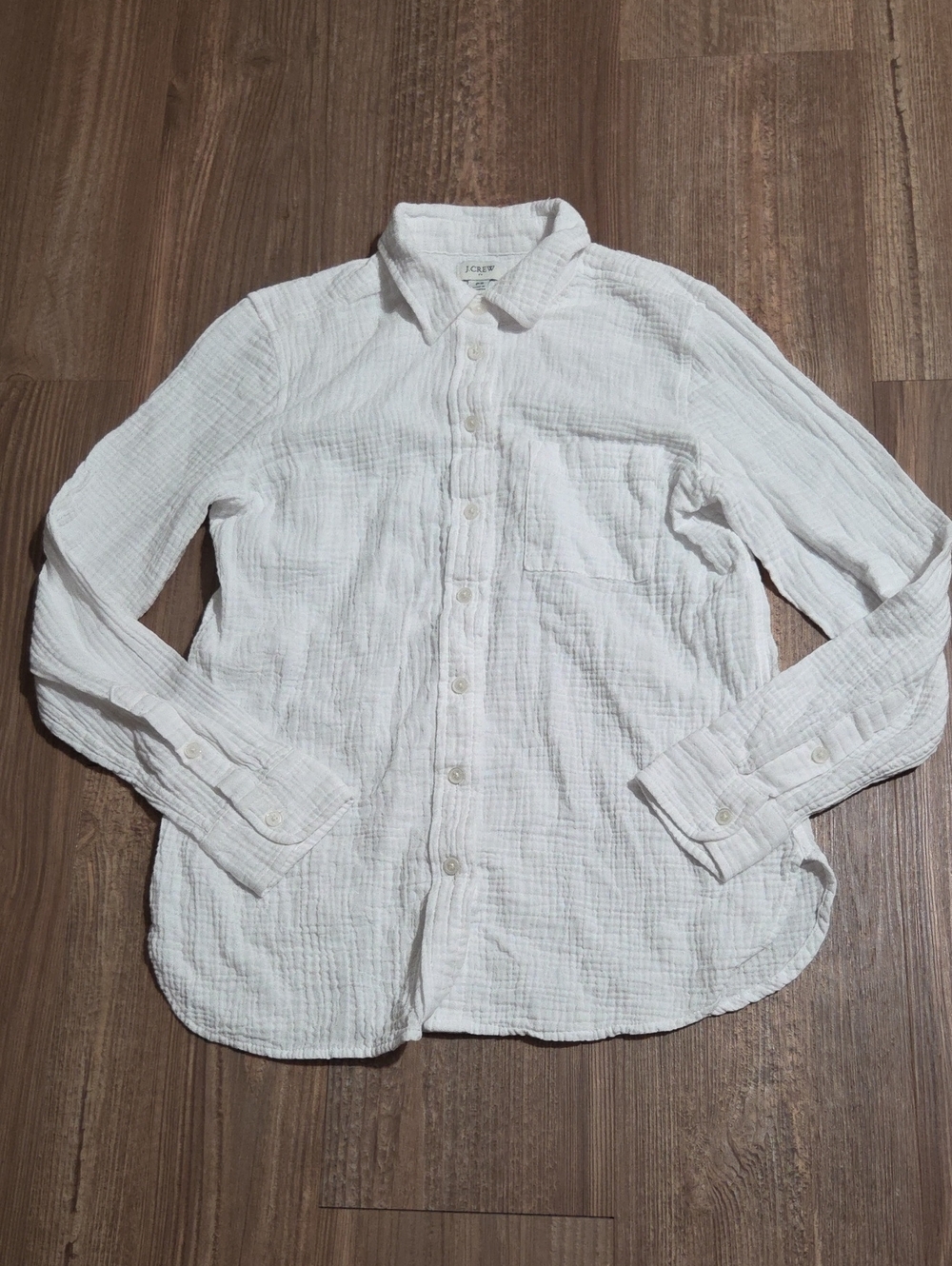 J. Crew White Textured Cotton Button-Up Shirt